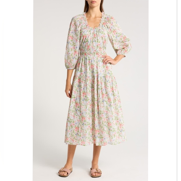 The Great Moonstone Gathered Floral-print Cotton Midi Dress Size S - Picture 1 of 7